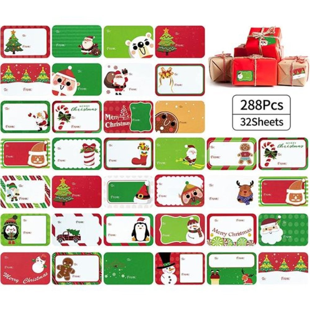 288 Pcs Christmas Tags for Gifts, Christmas Name Tags Stickers Gift Label
